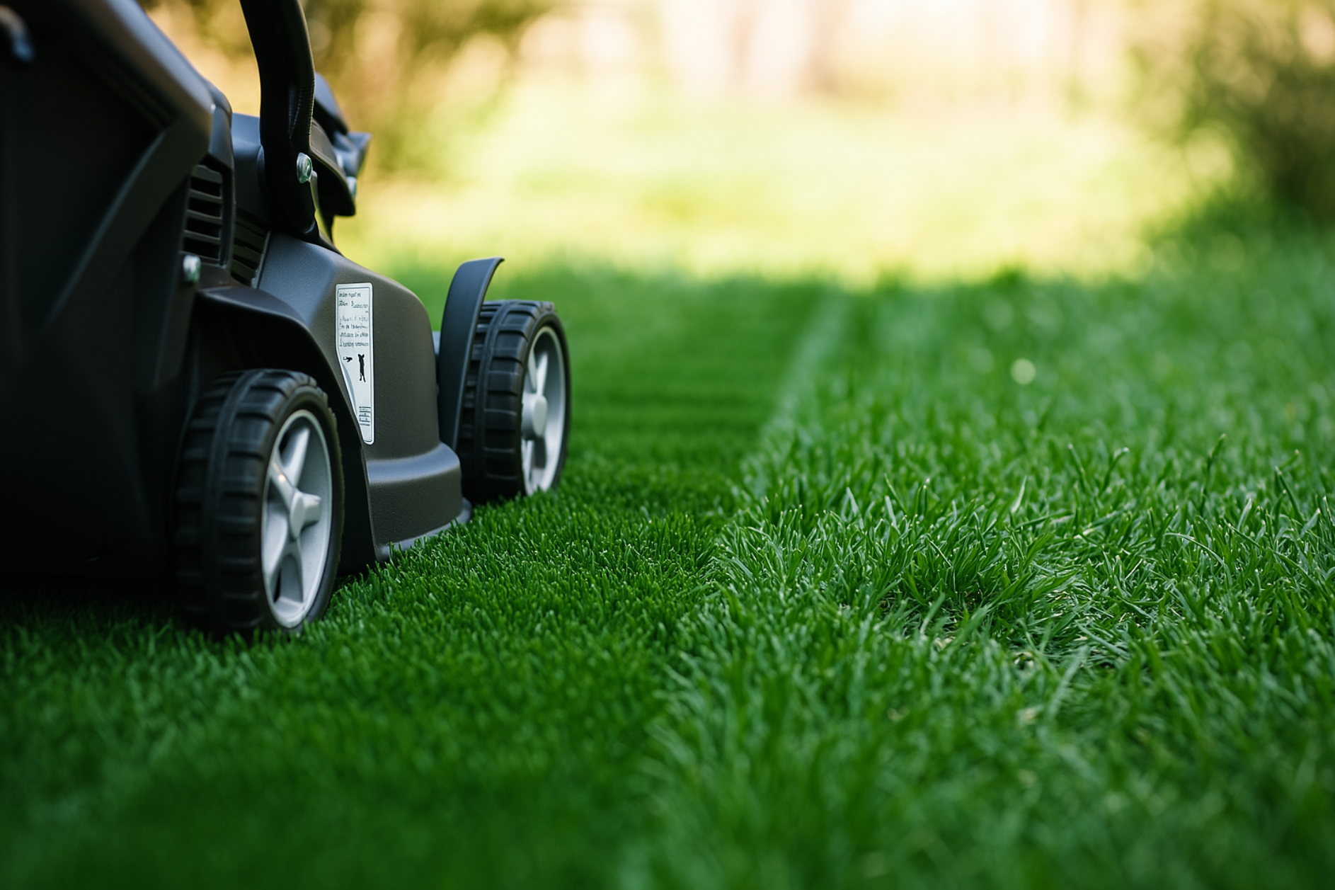 Professional lawn mower on perfect green grass